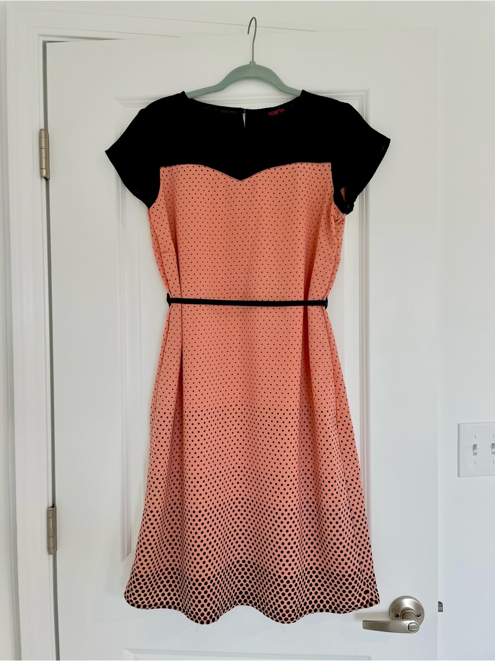 Vintage Coral and Black Polka Dot Midi Dress